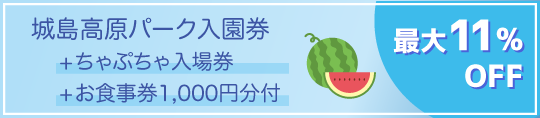 城島高原パーク入園券+ちゃぷちゃ入場券+お食事券1,000円分付